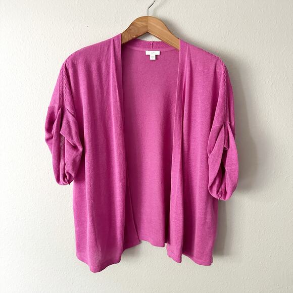 J. Jill Fuchsia Linen Blend Cropped Elbow Sleeve Shrug Bolero Women's Large - Picture 1 of 8